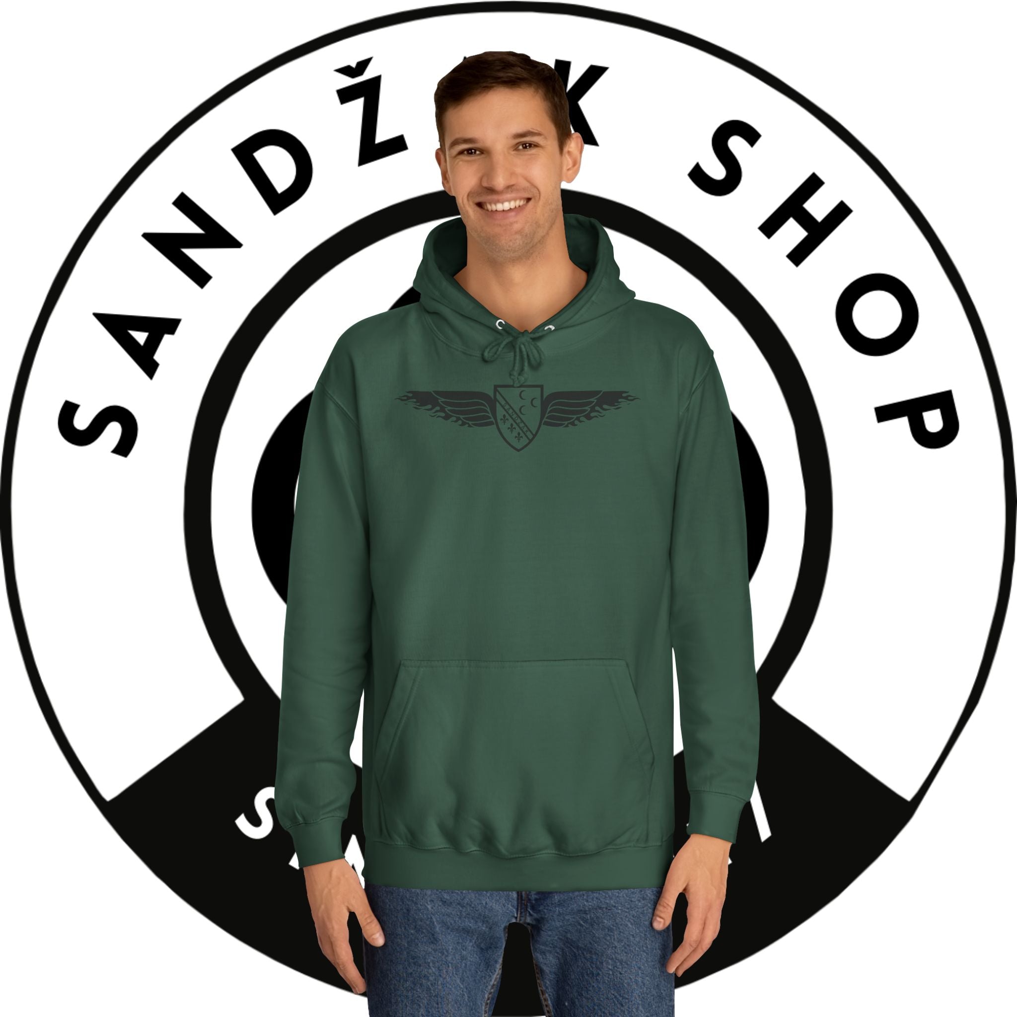 Winged Shield Hoodie — Minimal Vintage Collegiate Logo Sweatshirt