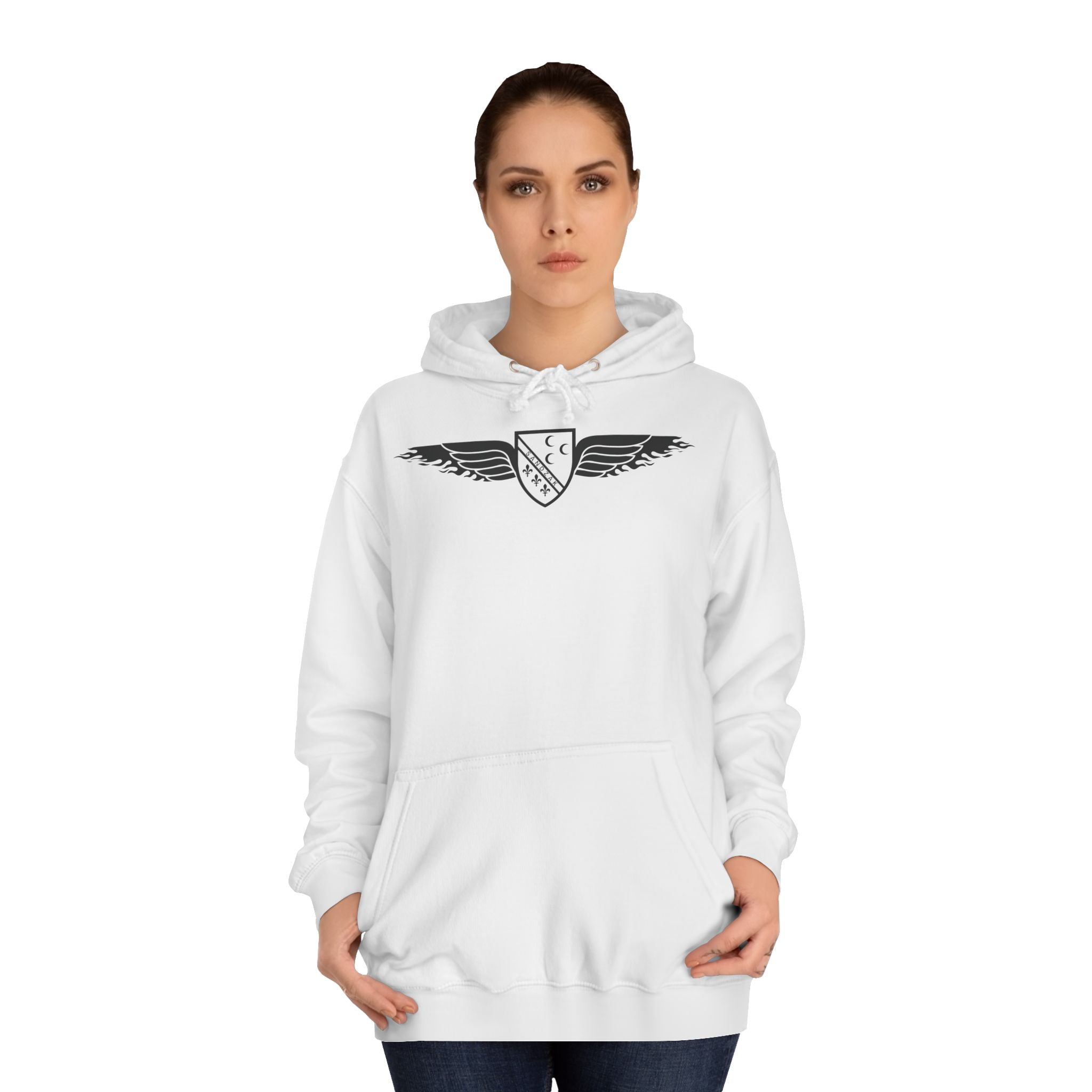 Winged Shield Hoodie — Minimal Vintage Collegiate Logo Sweatshirt