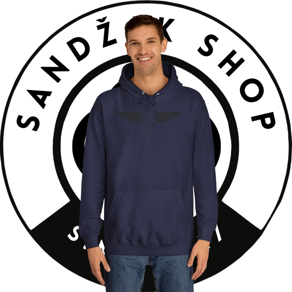 Winged Shield Hoodie — Minimal Vintage Collegiate Logo Sweatshirt